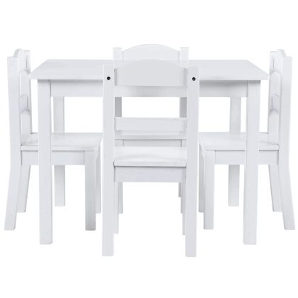 Детска Маса с 4 Столчета GINGER HOME, Дървен Комплект за Игра и Учение, Бял, 66x56x48 см