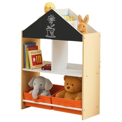 Етажерка за Играчки и Книжки GINGER HOME, Черна Дъска за Писане, Къщичка, Дърво