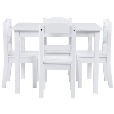 Детска Маса с 4 Столчета GINGER HOME, Дървен Комплект за Игра и Учение, Бял, 66x56x48 см