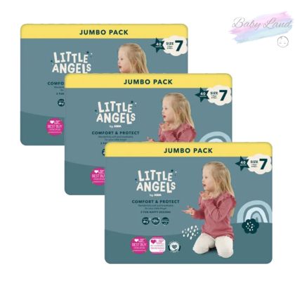 БЕЗПЛАТНА ДОСТАВКА ДО БОКС НАУ Little Angels Comfort & Protect – Размер 7, 3×40 бр. (120 бр.) | Jumbo Pack комплект, 12 часа сухота, нежни към кожата, оригинален UK внос